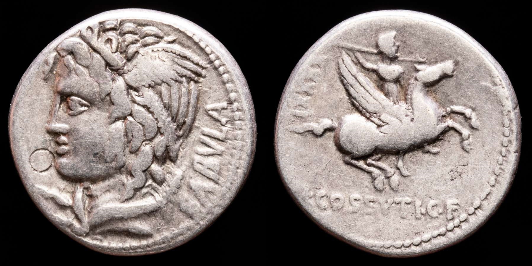 L. Cossutius C.f. Sabula, silver denarius, Rome in 74 B.C.
