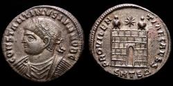 Ancient Coins - Constantine II (317-337 AD.) Bronze Follis. Thessalonica. -PROVIDEN-TIAE CAESS, campgate.