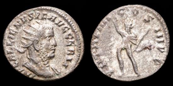 Ancient Coins - Gallienus, Silver antoninianus, Rome, 256 A.D. - P M TR P IIII COS III P P, Sol raising his right hand and holding whip.