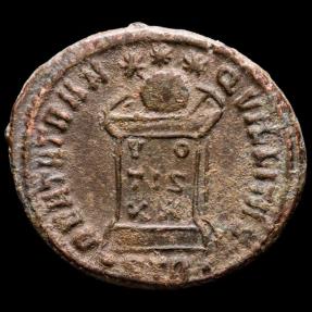 Ancient Coins - Crispus (317-326 A.D.) Bronze follis - Trier, (A.D. 321). BEATA TRAN-QVILLITAS / •STR• Globe set on altar.