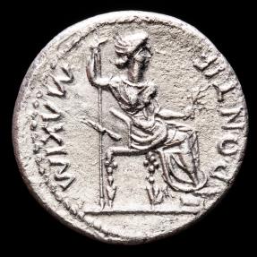 Tiberius, AD 14-37. Silver denarius, Lugdunum. - PONTIF MAXIM Livia ...