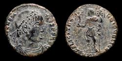 Ancient Coins - Magnentius (350 - 353 A.D.) Bronze maiorina, Lugdunum. - FELICITAS REIPVBLICE / RPLG Emperor holding Victory and labarum.