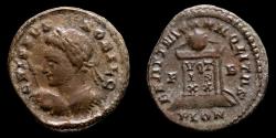 Ancient Coins - Crispus, as Caesar (AD 316-326.) Londinium. Follis Æ - BEAT TRANQLITAS F-B / PLON, globe set upon altar; three stars above.