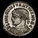 Ancient Coins - Constantius II (Caesar, 324-337). Æ Bronze Follis. Arelate. PROVIDENTIAE CAESS. Camp gate, S - F // QCONST.