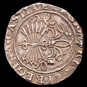 Ancient Coins - Spain - Catholic Kings (1474-1504) 4 silver Reales. Mint of Sevilla. Crowned royal shield. S-oIIII  Yoke and arrows.