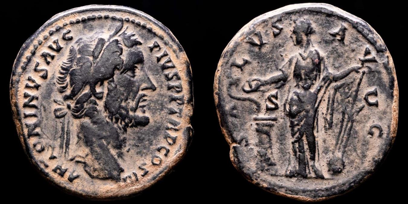 Antoninus Pius (138 - 161 A.D.) Bronze sestertius. Rome. - SALVS AVG ...