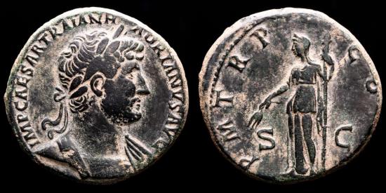 Hadrian, 117-138 A.D. - Bronze Sestertius, Rome, 121-122. - P M TR P ...