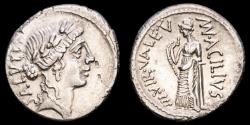Ancient Coins - Man. Acilius Glabrio. Silver denarius. Rome, 49 B.C. - Valetudo serpent; MN ACILIVS - III•VIR•VALETV