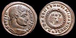 Ancient Coins - Constantine I, AE Silvered follis. Aquileia AD 321. - D N CONSTANTINI MAX AVG - VOT XX in wreath.