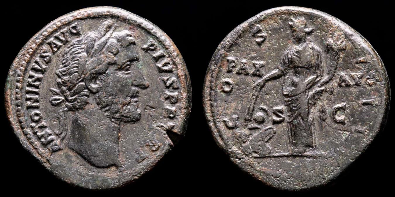 Antoninus Pius 138-161 AD. Æ Sestertius. Rome. - COS IIII - PAX-AVG S-C ...
