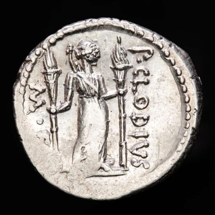 Roman Republic - P. Clodius M. f. Turrinus silver denarius, minted in ...