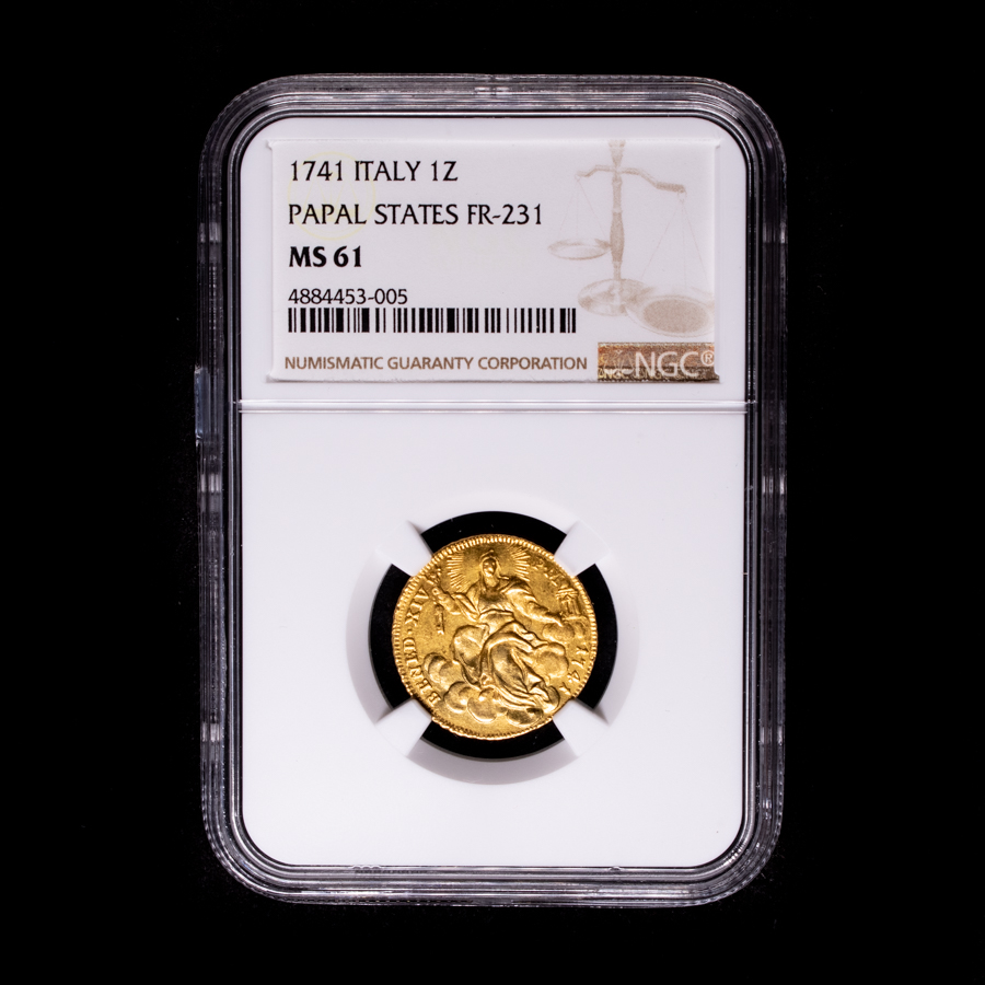 Papal States - Benedict XIV (1741). Gold Zecchino MS61 NGC, Rome