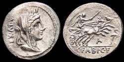 Ancient Coins - C. Fabius C.f. Hadrianus. Silver denarius, Rome, 102 B.C. - Cybele / Victory in biga A, stork before.