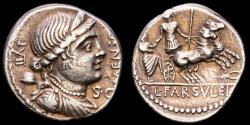 Ancient Coins - L. Farsuleius Mensor. Silver denarius. Rome, 75 B.C. - ⊥VII Libertas MENSOR / Roma in biga - scorpion.