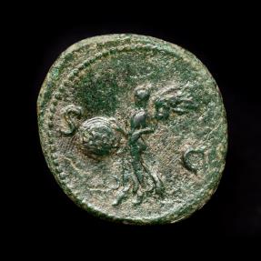 Nero (54-68 AD). AE As 66-68, Rome. - S - C, Victory flying left, holding  shield inscribed S P Q R.