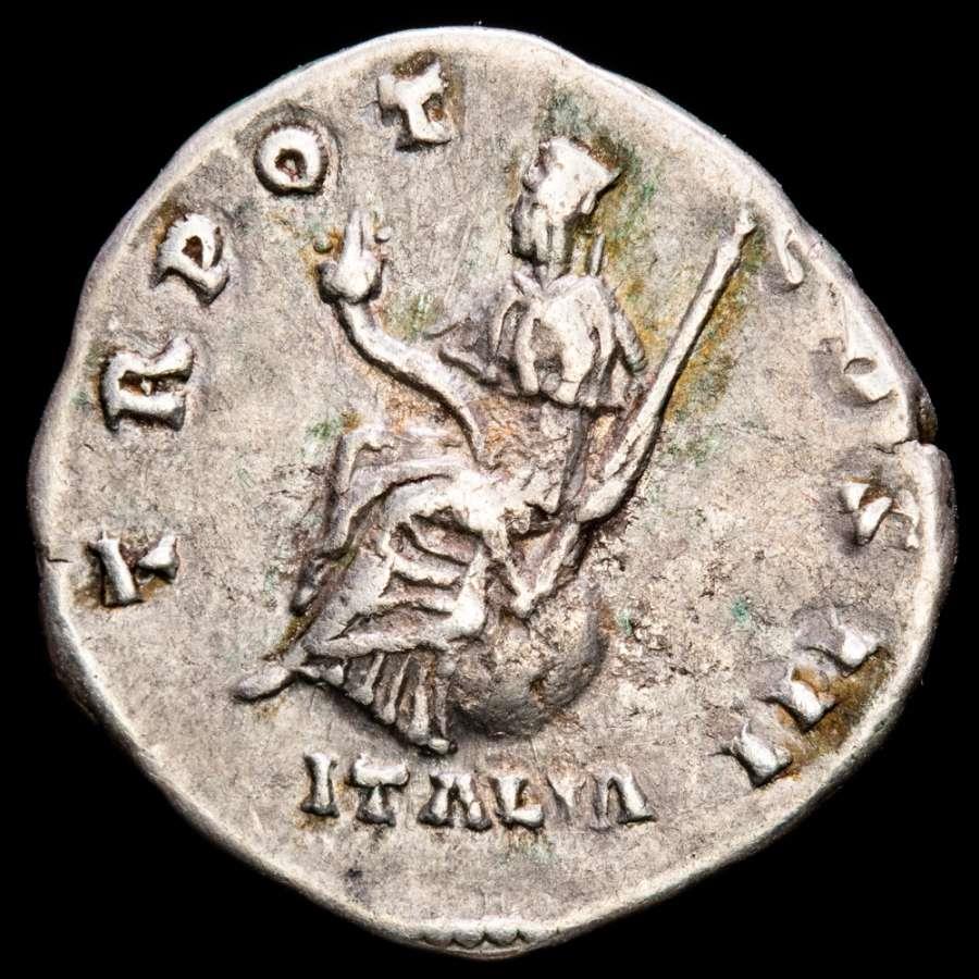 Antoninus Pius (AD 138-161) Silver denarius, Rome in 140 TR POT COS  III ITALIA, Italia seated on World.