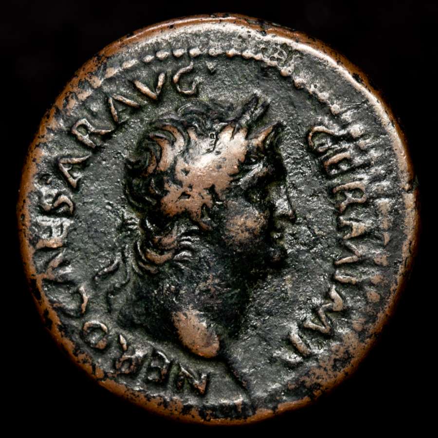 Nero (54-68 AD). AE As. Rome. - S - C, Victory flying left, holding shield  inscribed S P Q R.