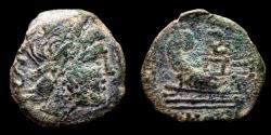 Ancient Coins - Roman Republic, AE Semis Anonymous. After 211 BC. Struck in Hispania. - Saturn - Prow of galley.