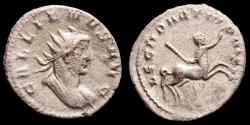 Ancient Coins - Gallienus (253-268 A.D.) Silver antoninianus, the legionary series. Mediolanum. - LEG II PART VI P VI F Centaur.
