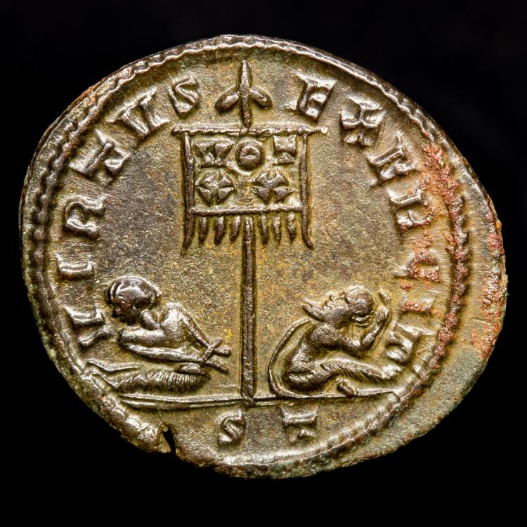 Constantine I 307 337 Ae Follis Ticinum Virtvs Exercit St Vexillum Inscribed Vot Xx Captives