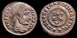 Ancient Coins - Constantine I, Æ Bronze Follis. Ticinum AD 321. - D N CONSTANTINI MAX AVG, VOT • XX ◡ in wreath. TT in exergue.