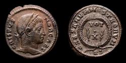 Ancient Coins - Crispus (316-326 A.D.) bronze follis, Rome 322 A.D. - CAESARVM NOSTRORVM around Palm VOT X Palm.