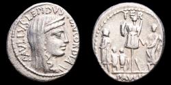 Ancient Coins - L. Aemilius Lepidus Paullus 62 BC. Silver denarius, Rome, 62 B.C. - L. Aemilius Paullus to right of trophy, Perseus and his sons.