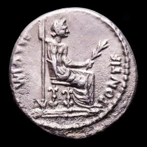 Tiberius, AD 14-37. Silver denarius. Lugdunum. - PONTIF MAXIM Livia ...