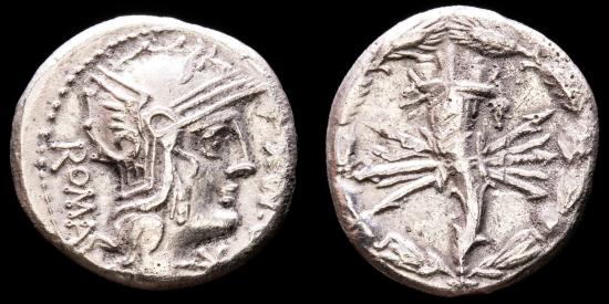 Q. Fabius Maximus, silver denarius. Rome mint, 127 B.C. Cornucopia on ...