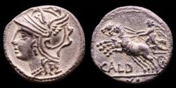 Ancient Coins - C. Coelius Caldus silver denarius, Rome in 104 B.C. - CALD, Victory in biga left, X· in exergue.