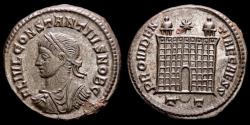 Ancient Coins - Roman Empire - Constantius II (324-337 A.D.) Bronze follis. Minted in Ticinum, AD 326.  Campgate T crescent T. Rare