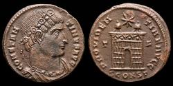 Ancient Coins - Constantine I - Bronze follis. Arelate, AD 328. - PROVIDENTIAE AVGG, camp gate .