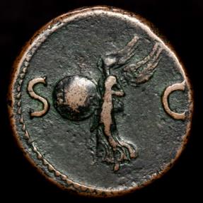 Nero (54-68 AD). AE As. Rome. - S - C, Victory flying left, holding shield  inscribed S P Q R.