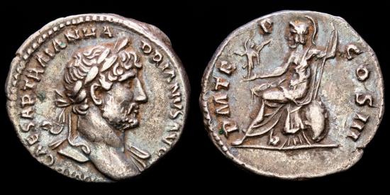 Hadrian (AD 117 - 138) Silver denarius, Rome mint. - P M TR P COS III ...