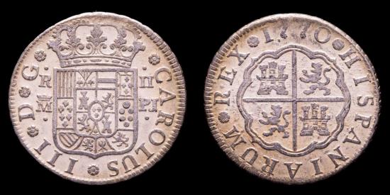 Spain - Carlos III (1759-1788) Silver 2 reales, Madrid mint, 1770