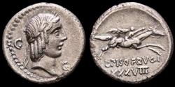 Ancient Coins - L. Calpurnius Piso L.f. L.n. Frugi. Silver denarius. Rome, 90 B.C. - L PISO FRVGI / Horseman right with palm.