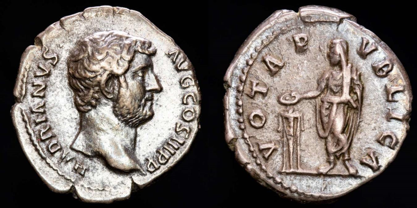 Hadrian (AD 117-138) Silver denarius. Rome. - VOTA PVBLICA, Hadrian ...