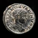 Ancient Coins - Constantine II caesar (317-337 A.D.) bronze follis. Arles mint. 321 A.D. CAESARVM NOSTRORVM/ VOT · V / Q crescent A. RIC 237. Scarce.