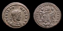 Ancient Coins - Crispus, as Caesar, Æ Follis. - Lugdunum, AD 320. - VICTORIAE LAETAE PRINC PERP, two Victories holding wreath.