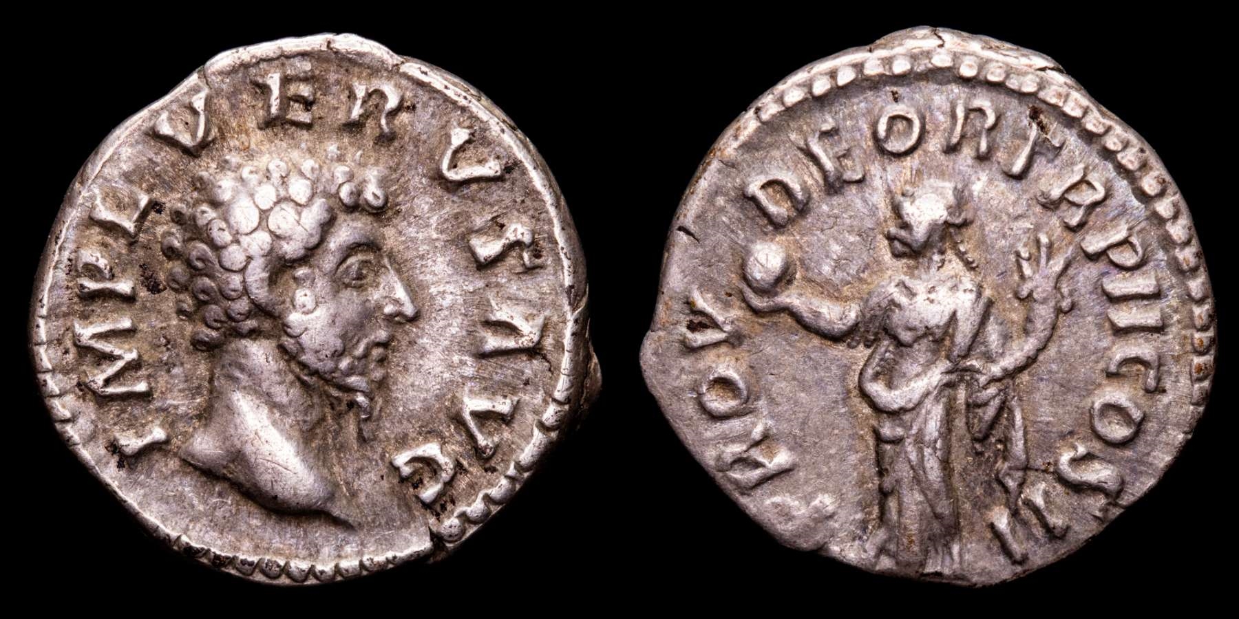 Lucius Verus (161 - 169 A.D.) Silver denarius, Rome, 166