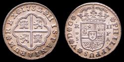 Ancient Coins - Spain - Felipe V (1700 - 1746)  Silver 2 Reales, Sevilla (S) in the year 1732. Assayer P.A.