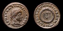 Ancient Coins - Constantine II, Æ Bronze follis. Siscia AD 321-324. - CAESARVM NOSTRORVM around VOT X within wreath. Mintmark ΓSIS Palm branch.