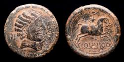Ancient Coins - Ancient Hispania - Clunia - Burgos - Bronze As. 40-20 BC. - CLOUNIOQ Horseman right.