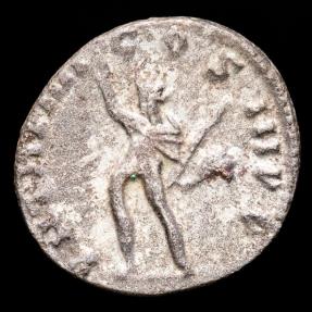 Ancient Coins - Gallienus, Silver antoninianus, Rome, 256 A.D. - P M TR P IIII COS III P P, Sol raising his right hand and holding whip.