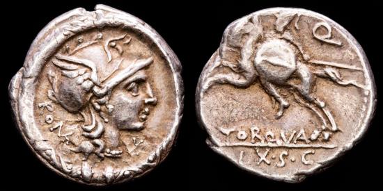L. Manlius Torquatus Silver Denarius. Rome, 113-112 BC. - Warrior on ...