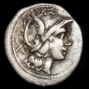 Roman Republic Anonymous. Ar denarius, Dolphin series, Rome 209/8 B.C ...