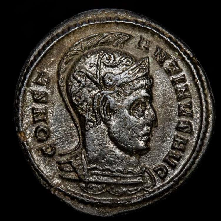 Constantine 310 337 A D Ae Bronze Follis Ticinum Virtvs Exercit Vot Xx S T Standar And Captives