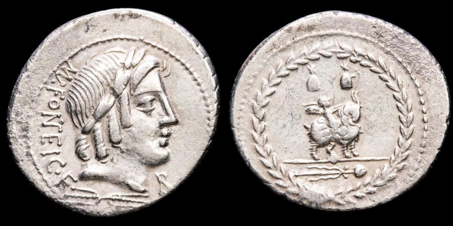 Mn. Fonteius C. f. Silver denarius, Rome, 85 B.C. - Infant winged ...