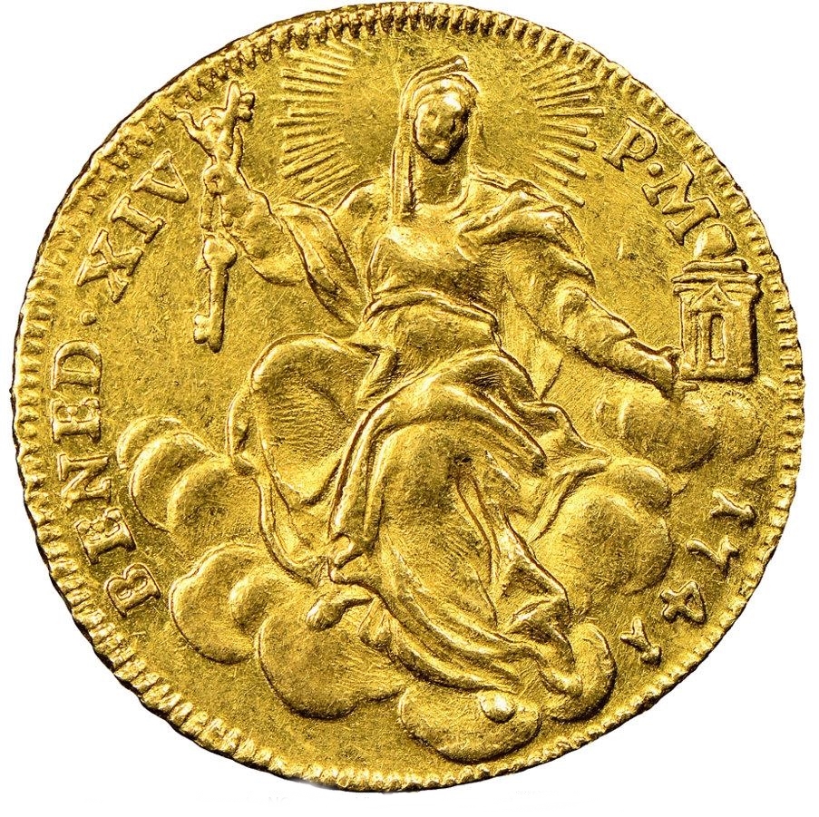 Papal States - Benedict XIV (1741). Gold Zecchino MS61 NGC, Rome