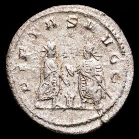 Ancient Coins - Gallienus, Silver antoninianus, Samosata, AD 255-256. - PIETAS AVGG, Valerian and Gallienus.